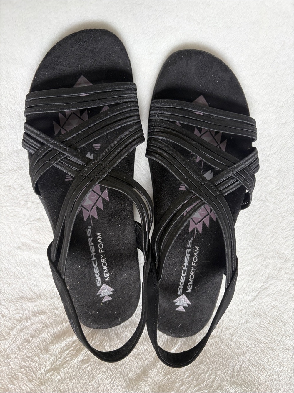 Skechers Black Crisscross Memory Foam Sandals